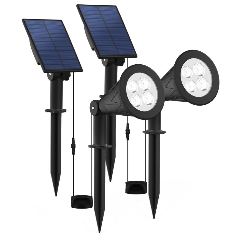 T-SUNUS مصباح سبوت LED شمسي T-SUNUS لعيد الميلاد أبيض 6000K، لوحة منفصلة مع كابل بطول 9.8 قدم، مصابيح سبوت خارجية مقاومة للماء IP65 للحدائق والساحات والممرات لعيد الهالوين - عبوة من 2 - Image 1